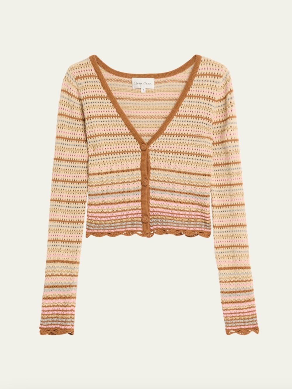 CARA CARA Lilana Liliana Cardigan Knit Clay Striped Lurex Crochet With Tags XS